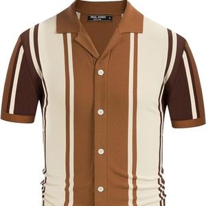 PJ PAUL JONES Men's Stripe Button Down Knit Polo Shirt - Size L